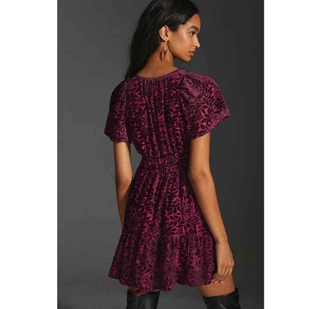 Anthropologie Somerset Mini Dress Velvet Purple Boho Party Vacation Women’s XS - Picture 2 of 16
